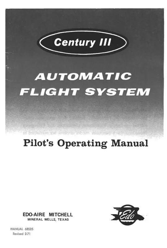 Edo-Aire Century Iii Automatic Flight System Pilot's Operating Manual (68S25) 1