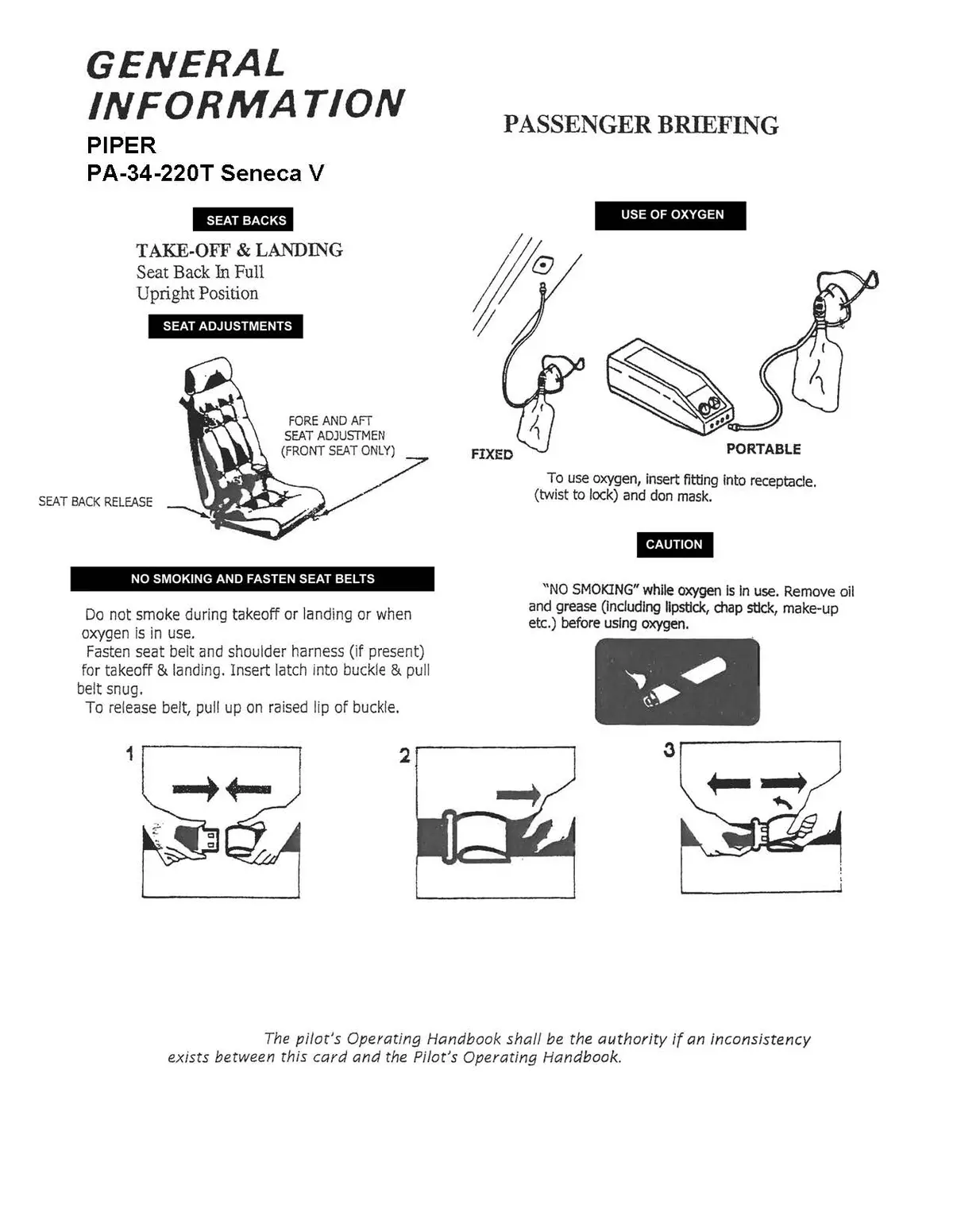Piper Pa-34-220T Seneca V (1997 & Up) Passenger Briefing Cards 1