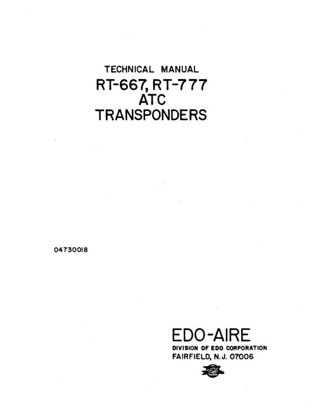 Edo-Aire Rt-667, Rt-777 Atc Transponder Maintenance & Technical Manual (4730018) 1