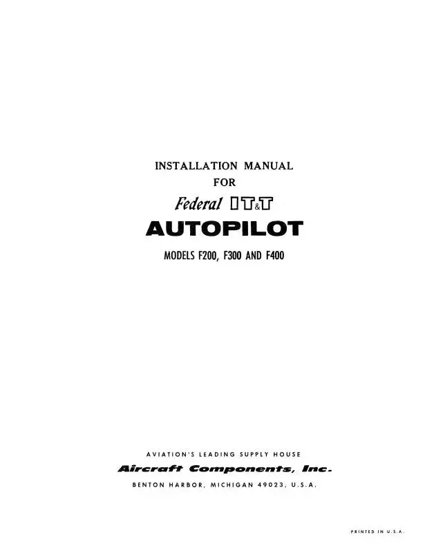 Federal Autopilot It&T Autopilot F200,300,400 Installation Manual (No.-110) 1