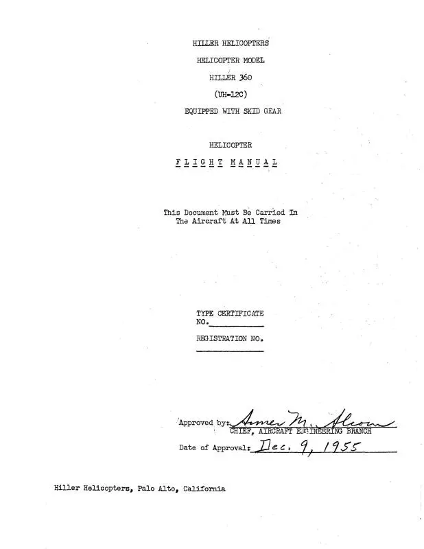 Hiller Helicopters Uh-12C Helicopter 1955 Flight Manual, Equipped With Skid Gear (Hiuh12c-F-C) 1