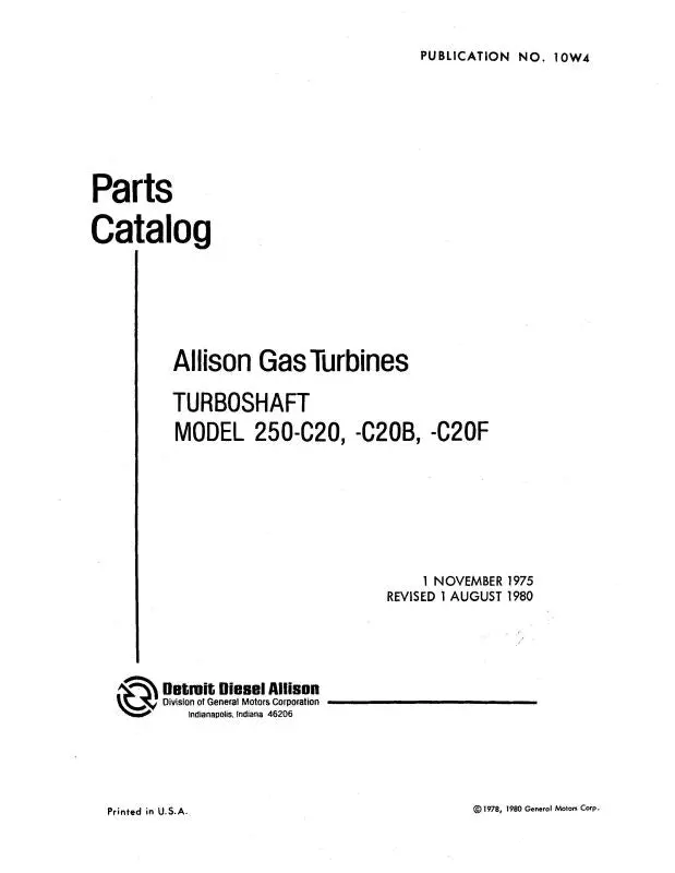 Allison 250-C20,C20b,F,J Gas Turbine Engine Parts Catalog (10W4) 1