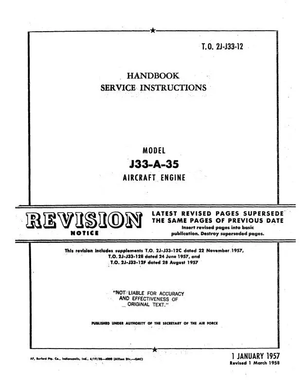 Allison J33-A-35 Turbojet Engines Maintenance Manual (2J-J33-12) 1