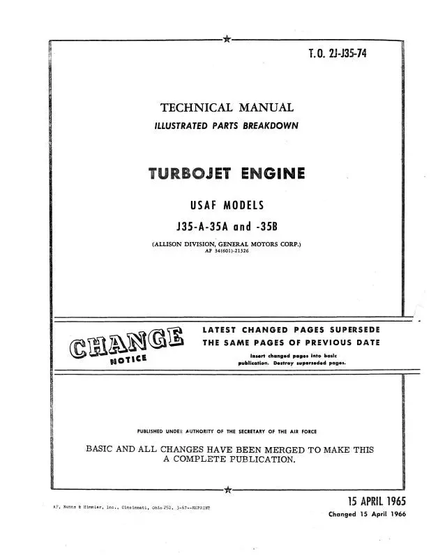 Allison J33-A-35 Turbojet Engines Parts Catalog (2J-J33-14) 1