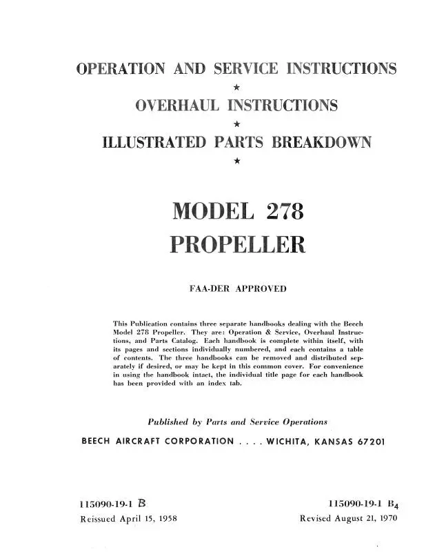 Beech 278 Propeller Operation, Service, Overhaul, Parts (115090-19-1B) 1