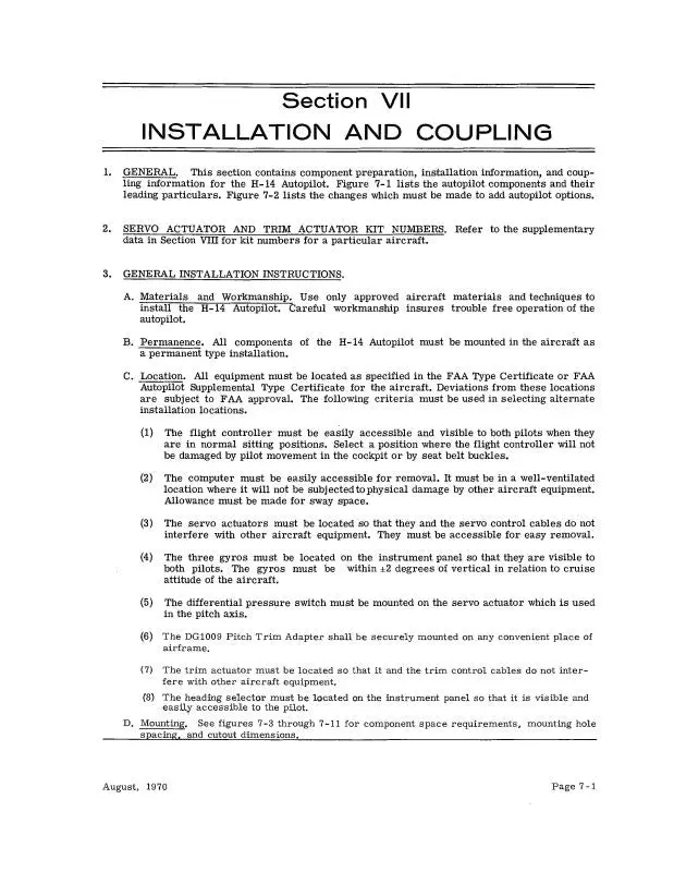 Beech H-14 Autopilot Installation Manual (Beh14--In-C) 1
