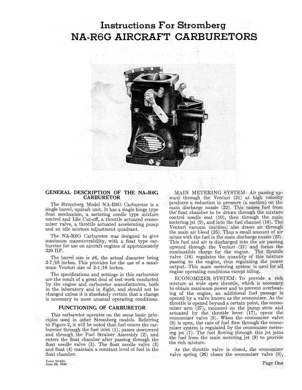 Bendix Na-R6g Stromberg Carburetors Instructions (Bxnar6g-In-C) 1