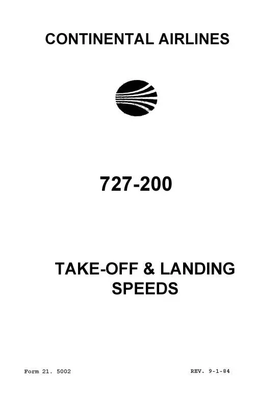 Continental Airlines 727-200 V Speeds Pilot's Checklist (Ca727200-Cl-C) 1