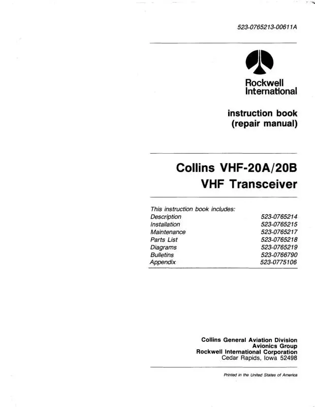 Collins Vhf-20A-20B Installation Manual (523-0765213-006) 1