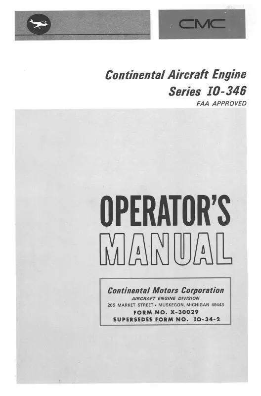 Continental Io-346-A Engine Operator's Manual (X30029) 1