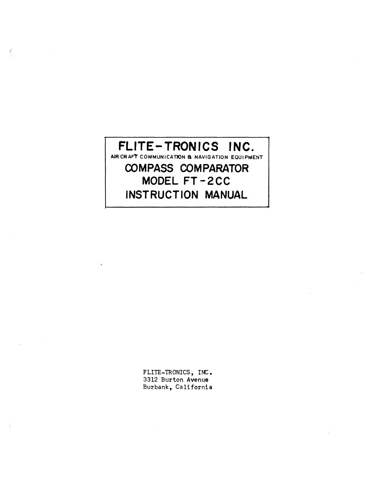 Flite-Tronics, Inc. Compass Comparator Ft-2Cc Instruction Manual (Fnft2cc-In-C) 1