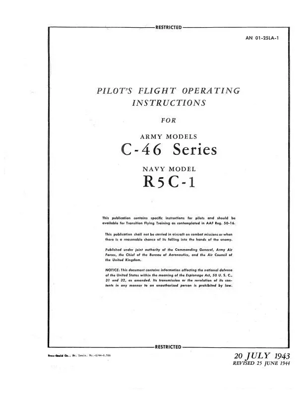 Curtiss-Wright C-46 Army 1943 Flight Handbook (1C-25La-1) 1
