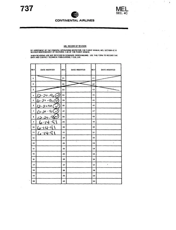 Continental Airlines 737 Mel Minimum Equip List Minimum Equipment List (Ca737mel-C) 1