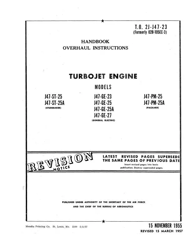 General Electric Company J47-Ge-23 Thru J47-Pm-25A Overhaul Instructions (2J-J47-23) 1