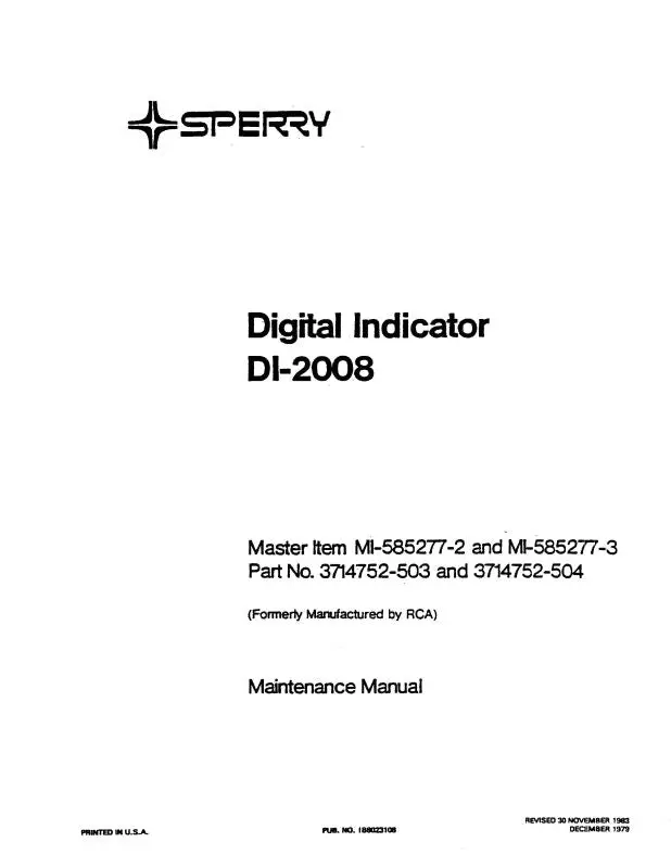 Rca - Primus - Honeywell - Sperry Di-2008 Digital Indicator Maintenance Manual (188023106) 1