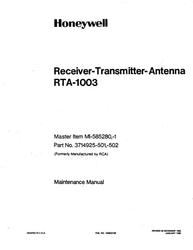 Rca - Primus - Honeywell - Sperry Rta-1003 1980 Maintenance Manual (1B8023109) 1