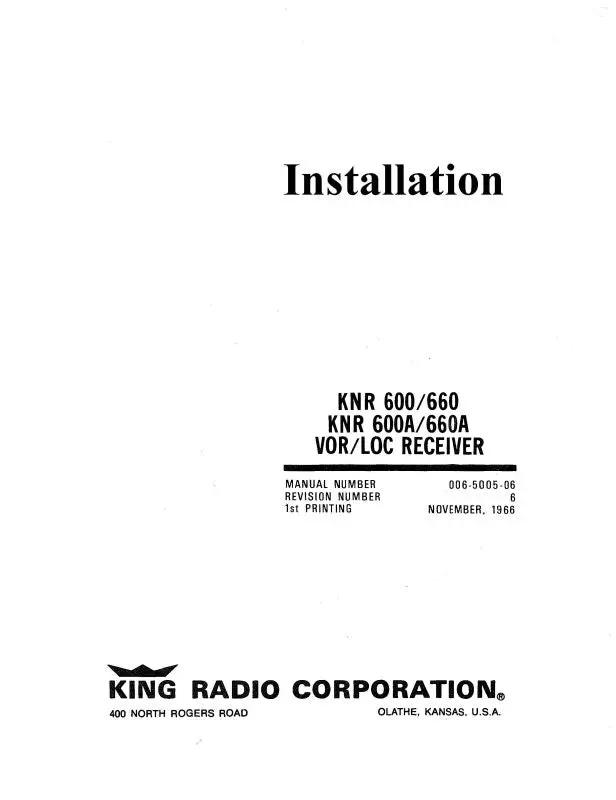 King Knr600-660-600A-660A 1966 Installation Manual (006-5005-06-In) 1