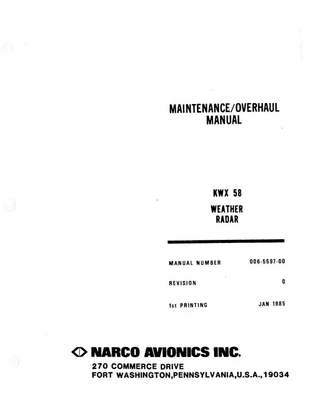 King Kwx 58 Weather Radar Maintenance, Installation (006-5597-00) 1
