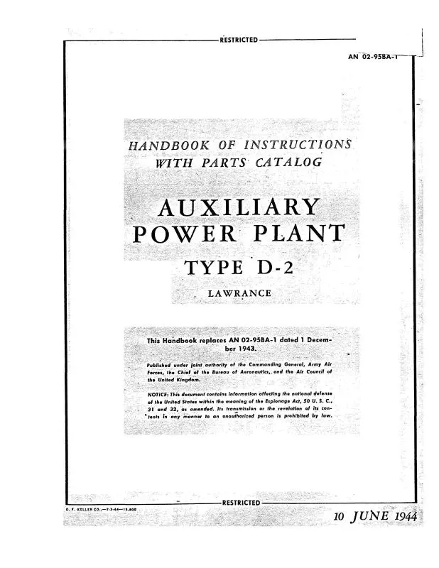 Lawrence D-2 Auxiliary Power Plant Instructions With Parts (02-95Ba-1) 1