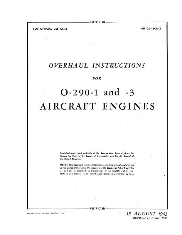Lycoming O-290-1, & -3 Overhaul Manual (01-15Ca-3) 1