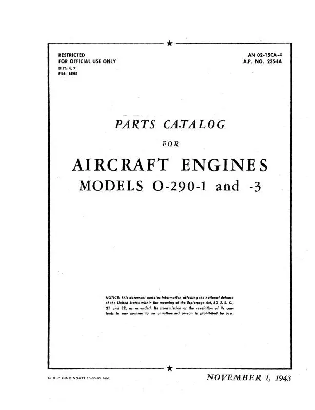 Lycoming O-290-1, & -3 Illustrated Parts (01-15Ca-4) 1