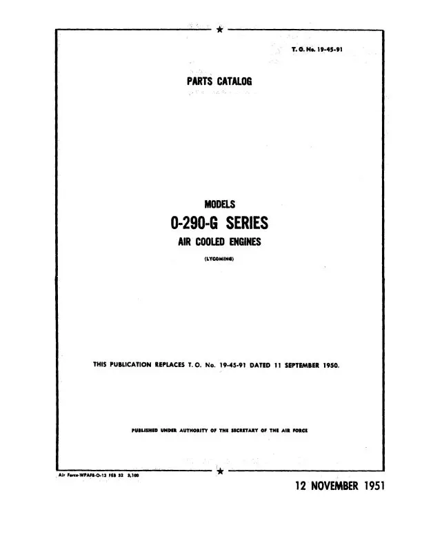 Lycoming O-290-G Air Cooled Engines Parts Catalog (19-45-91) 1