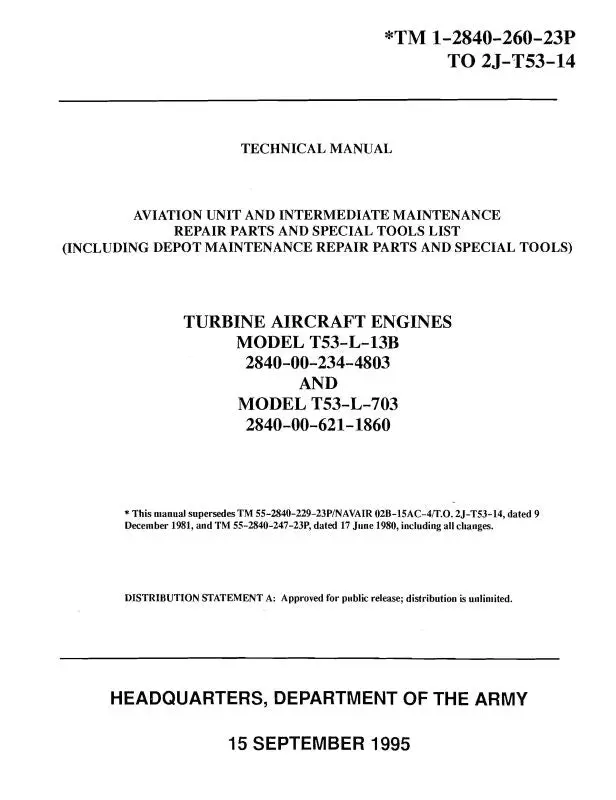 Lycoming T53-L13b, T53l-703 Repair Parts & Special Tools List (1-2840-260-23P) 1