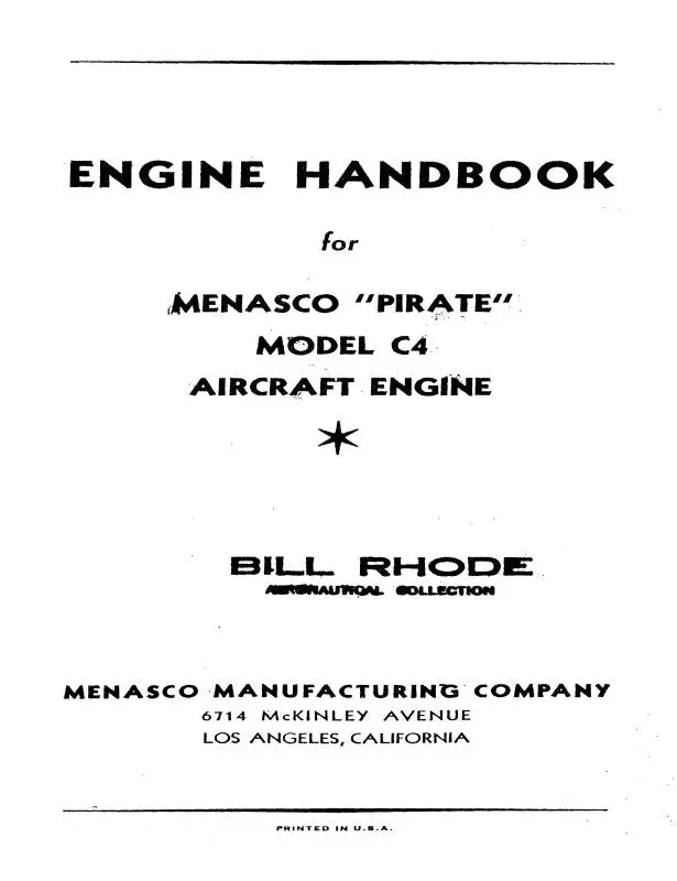 Menasco Manufacturing Company C4 Menasco Pirate Engine  Handbook (Mfc4-Hb-C) 1