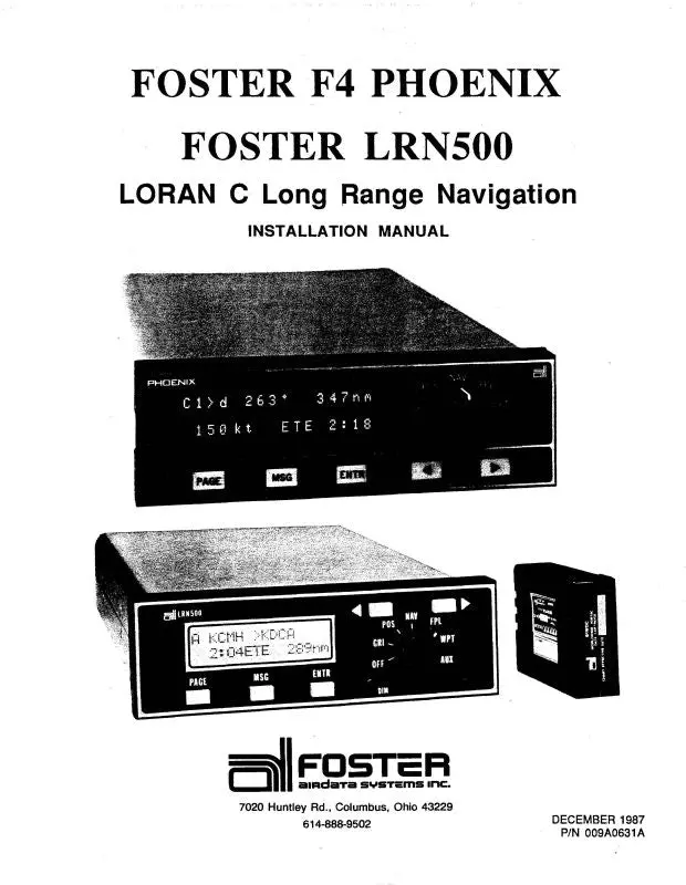 Foster Lrn 500 & F4 Phoenix 1987 Installation Manual (614-888-9502) 1