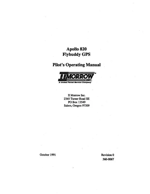 Ii Morrow Inc Apollo 820 Flybuddy Gps Pilots Guide (560-0067) 1
