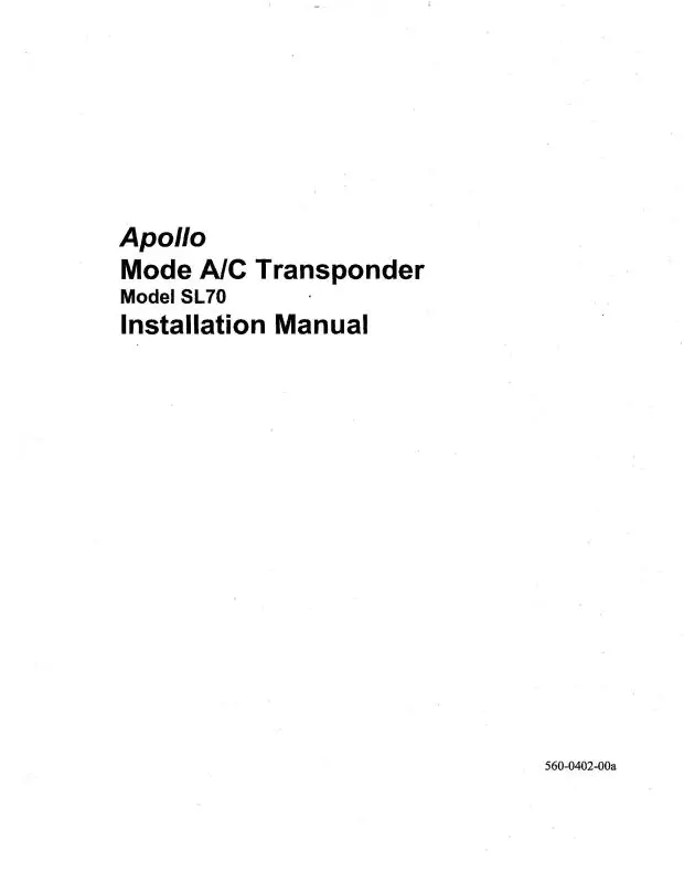 Ii Morrow Inc Apollo Sl70 Mode A-C Transponder Installation Manual (560-0402-00A) 1