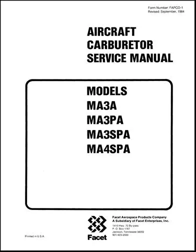 Marvel-Schebler Ma3a, Ma3pa,Ma3spa,Ma4spa 1970 Maintenance-Service Manual (Fapco-1) 1