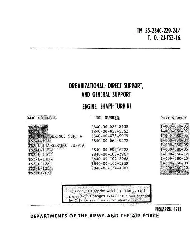Lycoming T53-L-9A, -11, -13, 703 Maintenance Manual (55-2840-229-24/) 1