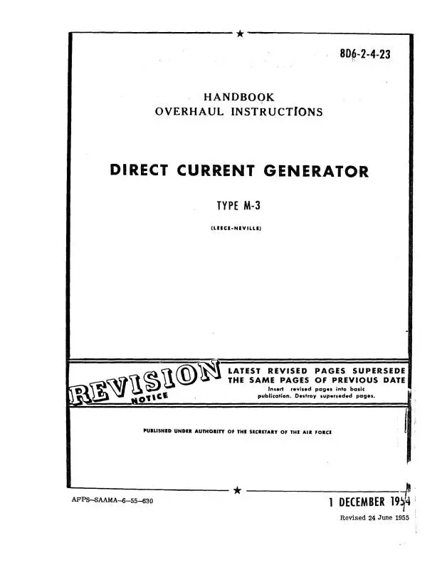 Leese Neville M-3 Generator 1954 Overhaul Instructions (8D6-2-4-23) 1