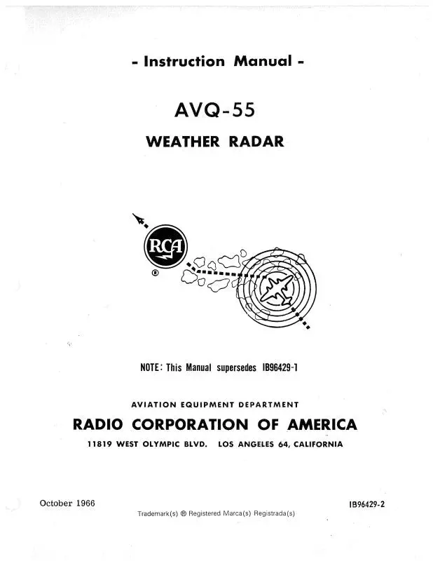 Rca - Primus - Honeywell - Sperry Avq-55 Weather Radar Maintenance Manual (1B96429-2) 1
