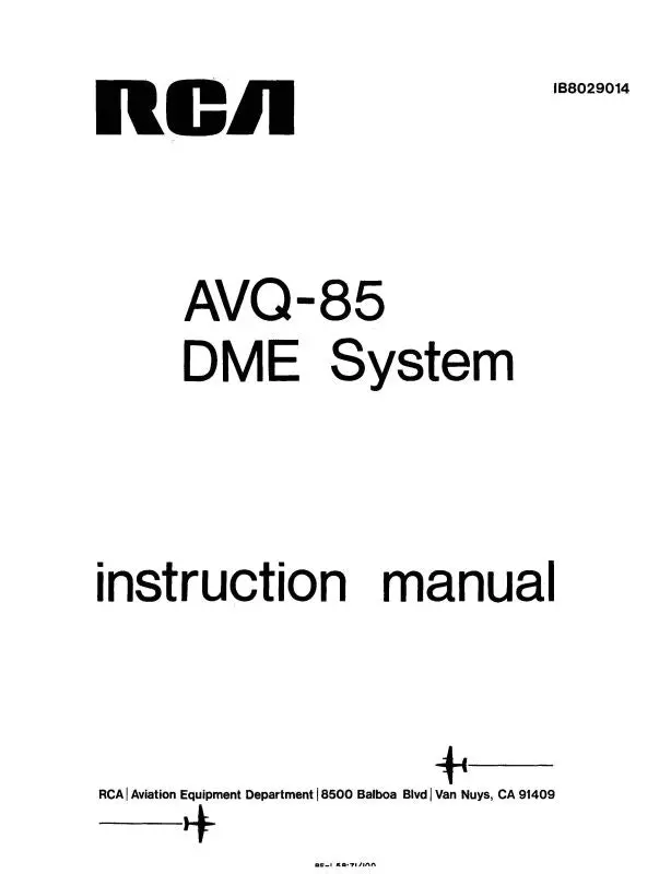 Rca - Primus - Honeywell - Sperry Avq-85 Dme System Instruction Manual (1B8029014) 1