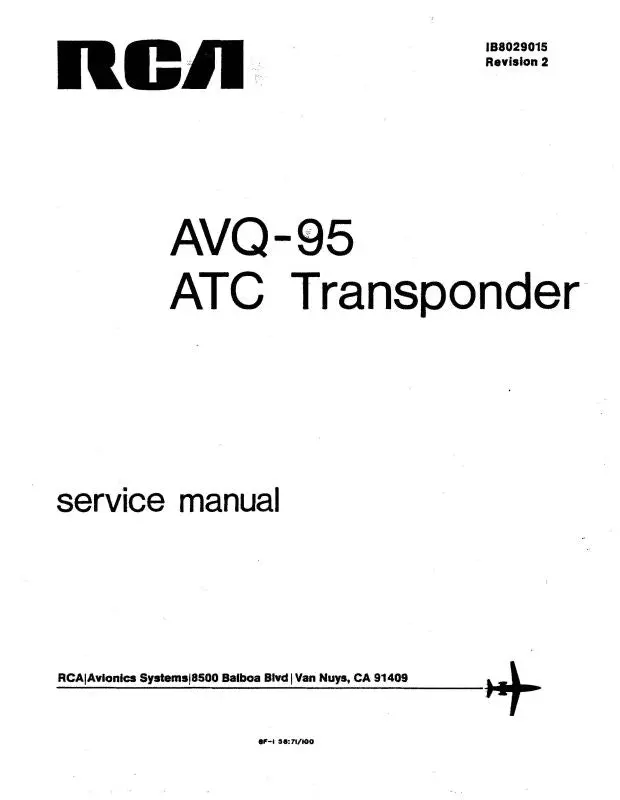 Rca - Primus - Honeywell - Sperry Avq- 95 Atc Transponder Maintenance Manual (Ib8029015) 1