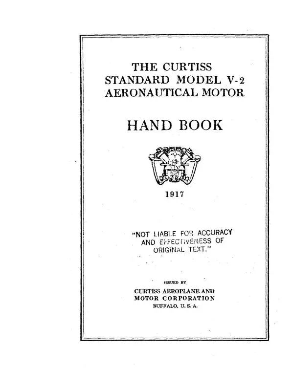 Curtiss-Wright V-2 Engine Handbook1917 Engine Handbook (Cwv2-Hb-C) 1