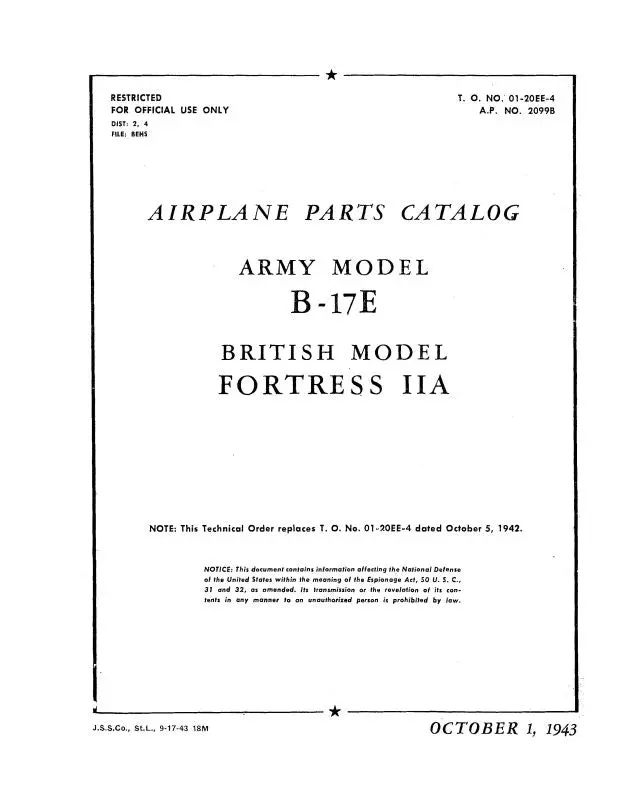 Boeing B-17E 1943 Parts Catalog (01-20Ee-4) 1