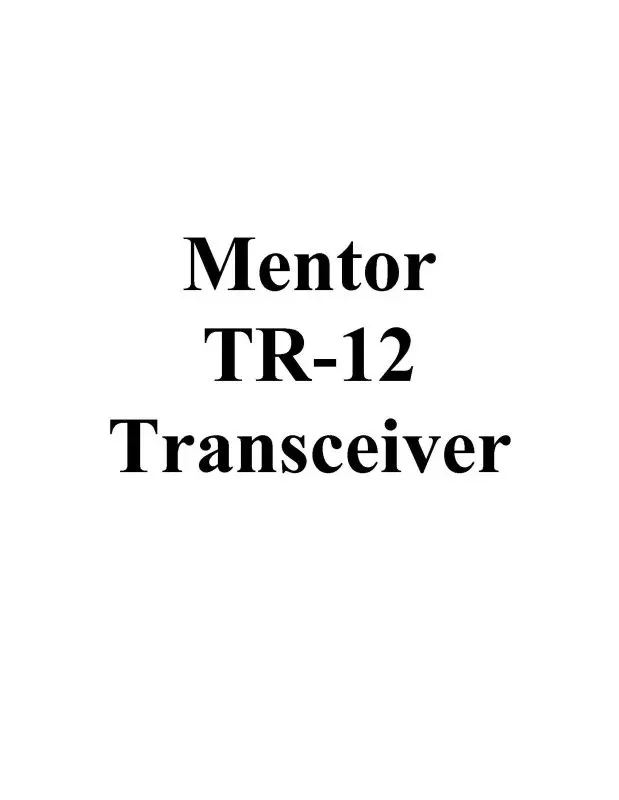 Mentor Radio Company Tr-12-Tr-12F Vhf Aircraft Band Maintenance Manual (1101305) 1