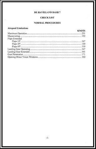 Dehavilland Dash 7 Pilot's Checklist (Dedash7-Cl) 1