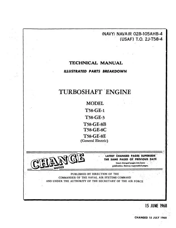 General Electric Company T58-Ge-1, -3, -8B, -8C, -8E Illustrated Parts Catalog (02B-105Ahb-4) 1