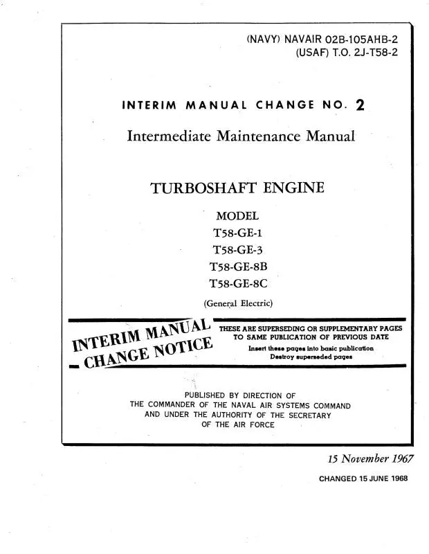 General Electric Company T58-Ge-1, -3, -8B, -8C Intermediate Maintenance Manual (02B-105Ahb-2) 1