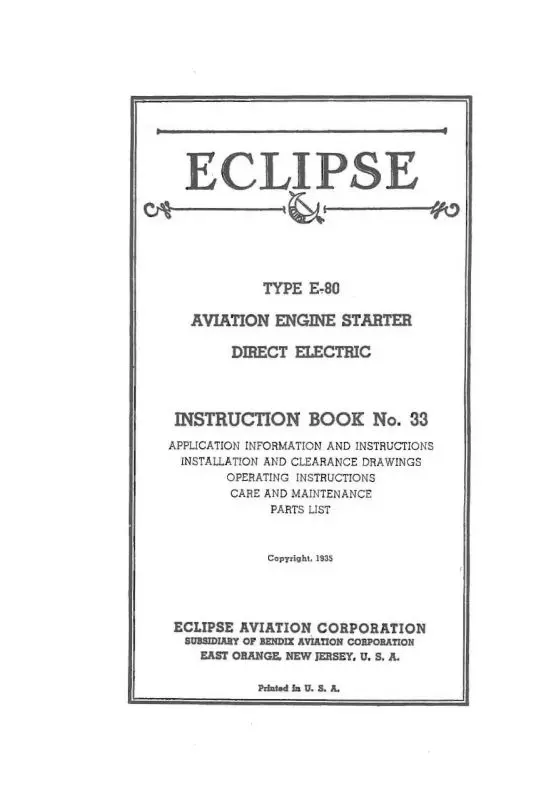 Eclipse Aviation Corporation E-80 Engine Starter Instruction Book (No.-33) 1