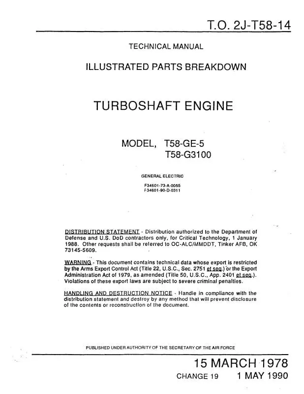 General Electric Company T58-Ge-5, G-3100 Turboshaft Illustrated Parts Catalog (2J-T58-14) 1
