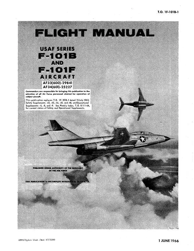 Mcdonnell Douglas F-101B & F101f 1966 Flight Manual (1F-101B-1) 1