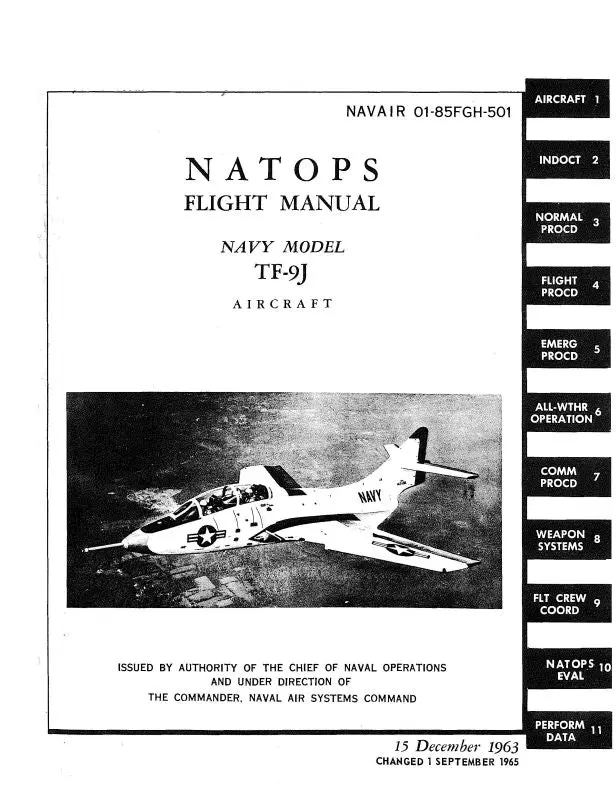 Grumman Tf-9J Natops Flight 1963 Flight Handbook (Navair01-85Fgh-501) 1