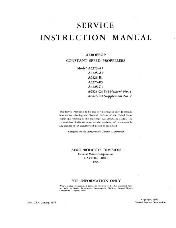 Aeroproducts Propeller Models A632s-A1,A2,B1,B5,C1,C4 Service Instructions (A@Constantprop-M-C) 1