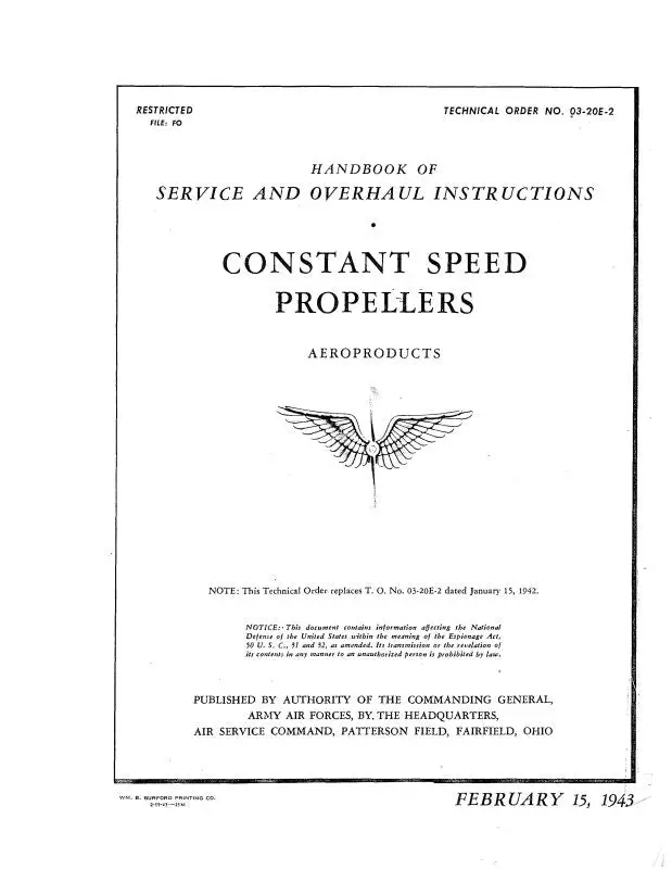 Aeroproducts Propeller Models A632s-A1,A2,B1,B5,C1 Service & Overhaul Instructions (03-20E-2) 1