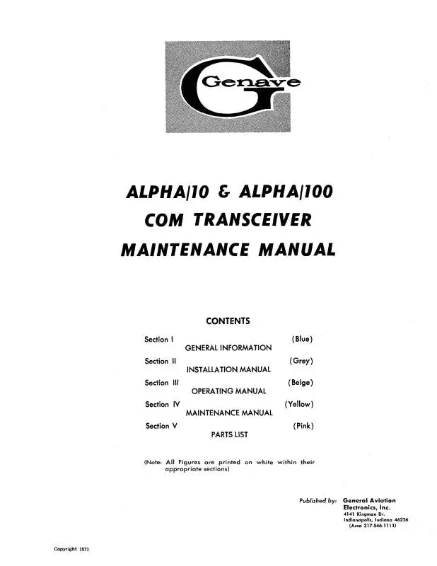 Genave Alpha 10-100 Com Transceiver Maintenance Manual (Gnalpha10-100-M) 1